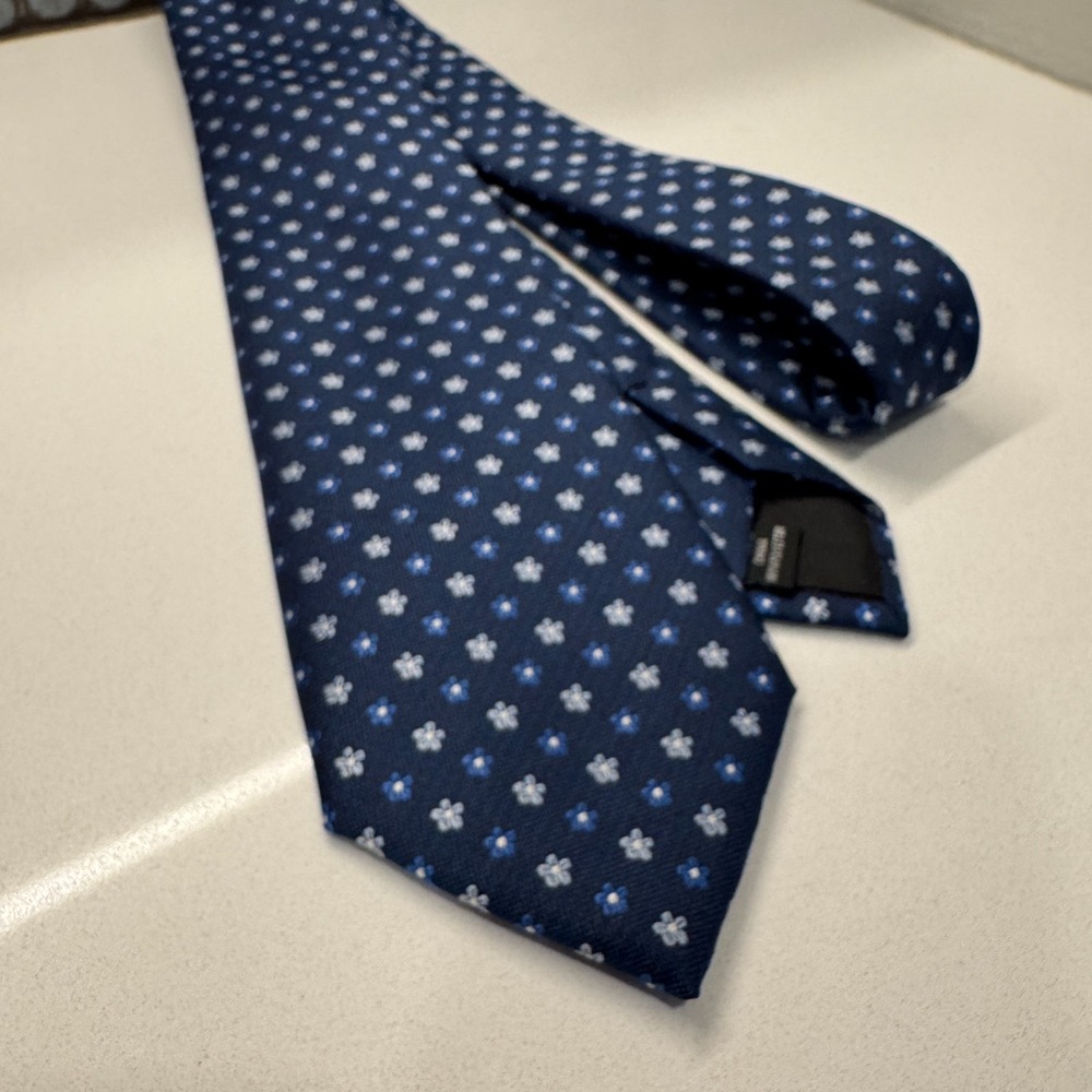 Bespoke Tie Geometric Blue Floral Necktie Old Money Preppy Polyester Casual